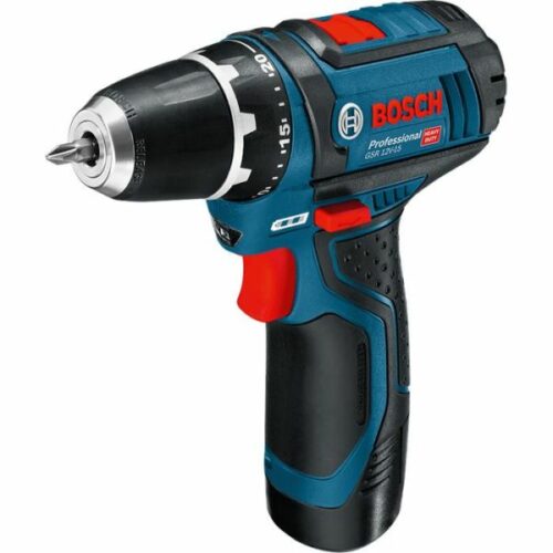 Bosch GSR 12V-15 Borskrutrekker med 2 stk 2,0 Ah batterier og lader