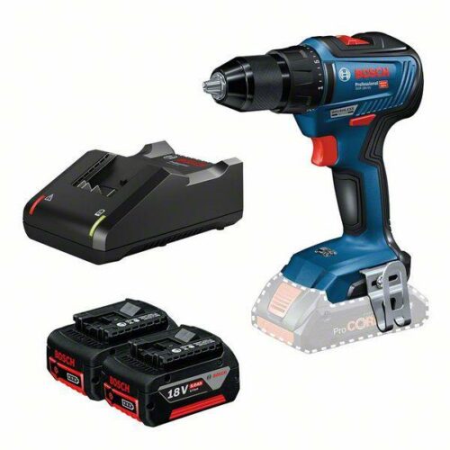 Bosch GSR 18V-55 Borskrutrekker med 2 stk 5,0 Ah batterier og lader L-veske (Kan ikke stables – ikke en systemveske)